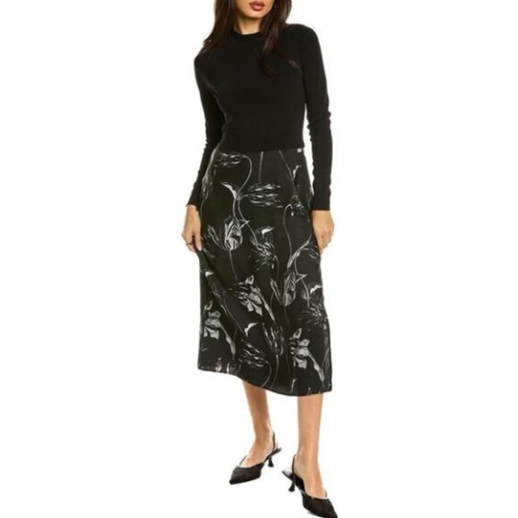 Ted Baker Alettaa Knit Bodice Slip Skirt Floral Midi Dress Black Size 2 NWT - Picture 1 of 10